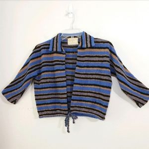 Vintage 70s cropped hand knit striped tie cardigan